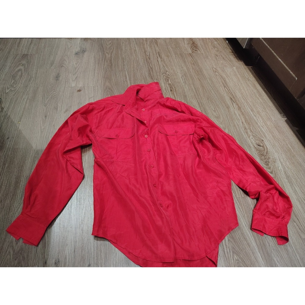 Vintage Anna & Frank Shirt 100% Silk Red Women's M Medium Button Up Long Sleeve